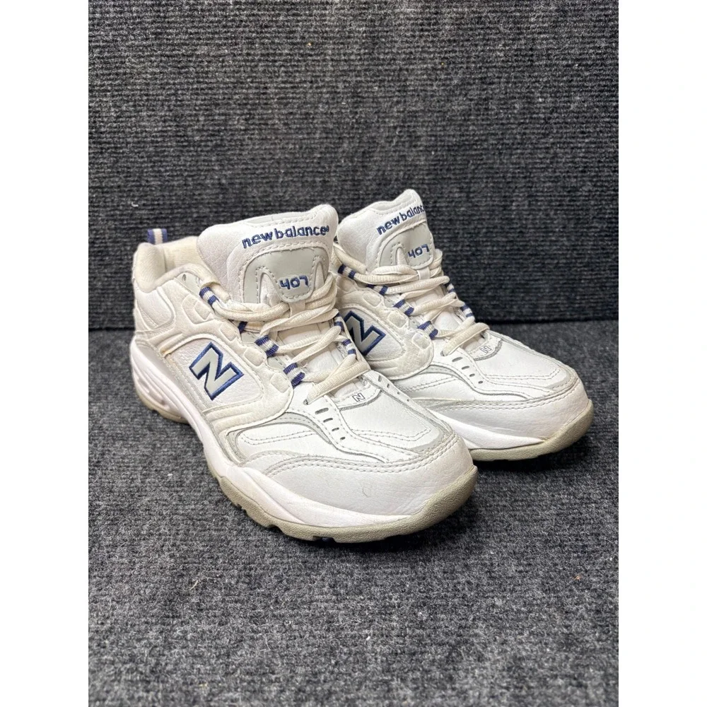 New Balance 407 White Navy Leather Chunky Cross Training Sneaker WX407WM Women 7